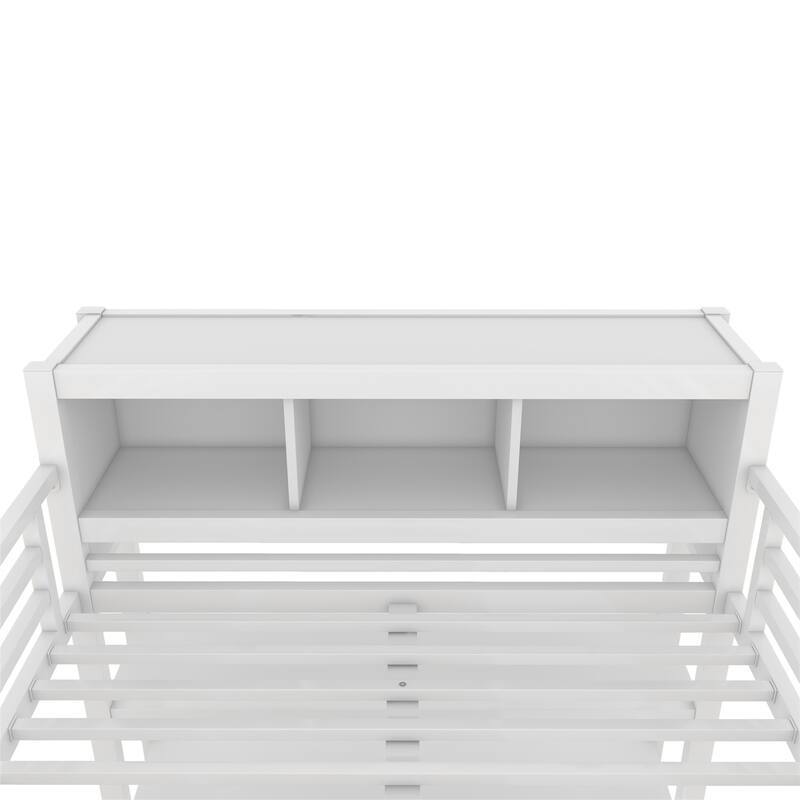 Full Size Metal Loft Bed with Wardrobe and L-shaped Desk, Storage Cubes and Shelves