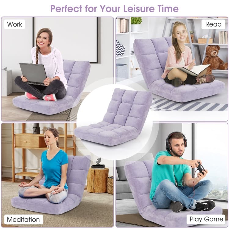Coral Velvet Adjustable Floor Chair with 14-Position Backrest and Folding Design - 41.5" x 22.5" x 6" (L x W x H)