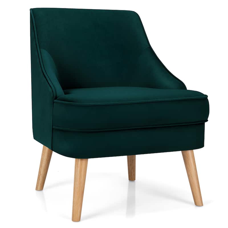 Costway Accent Chair Velvet Upholstered Single Sofa with Rubber Wood - 27'' x 25'' x 30''