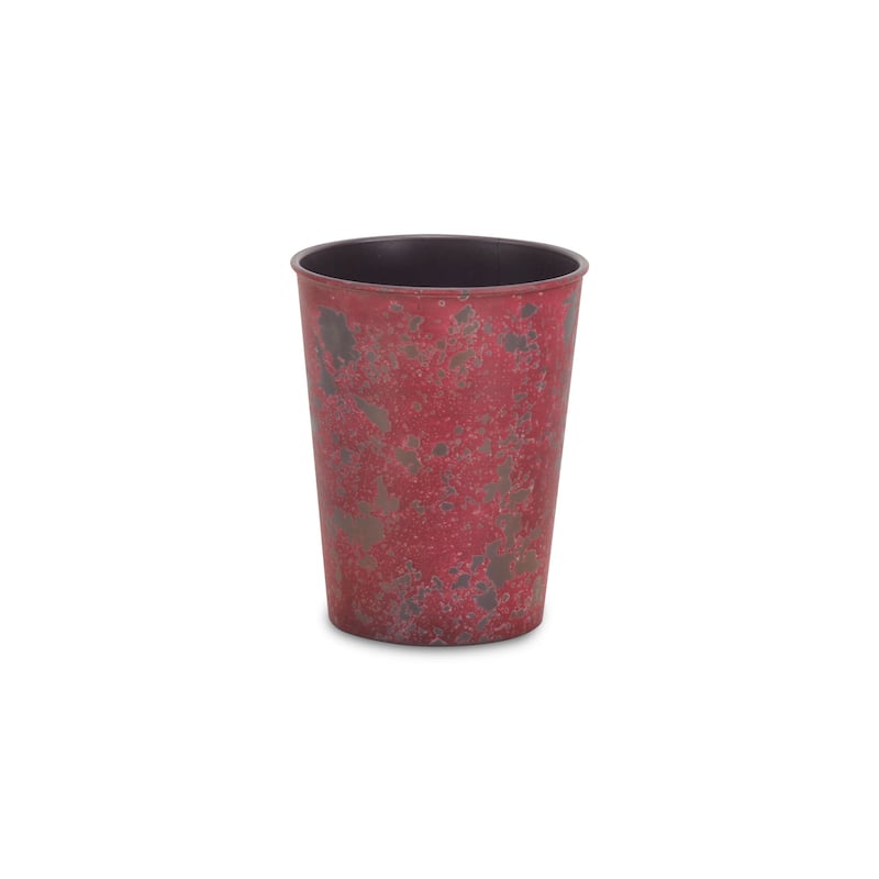 HomeRoots 5" Red Recycled Plastic Indoor Outdoor Round Pot Planter