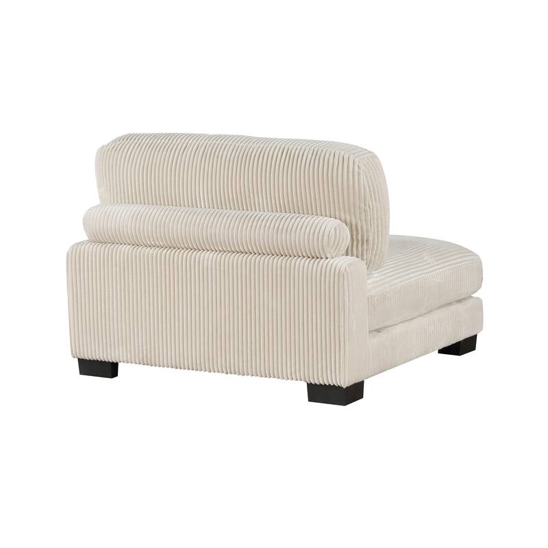 Rix 45 inch Modular Armless Chair, Beige Corduroy Fabric, Black Wood Legs