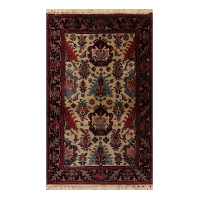 Hand Knotted Beige,Black Persian Wool Traditional Oriental Area Rug (4x6) - 4' x 6'