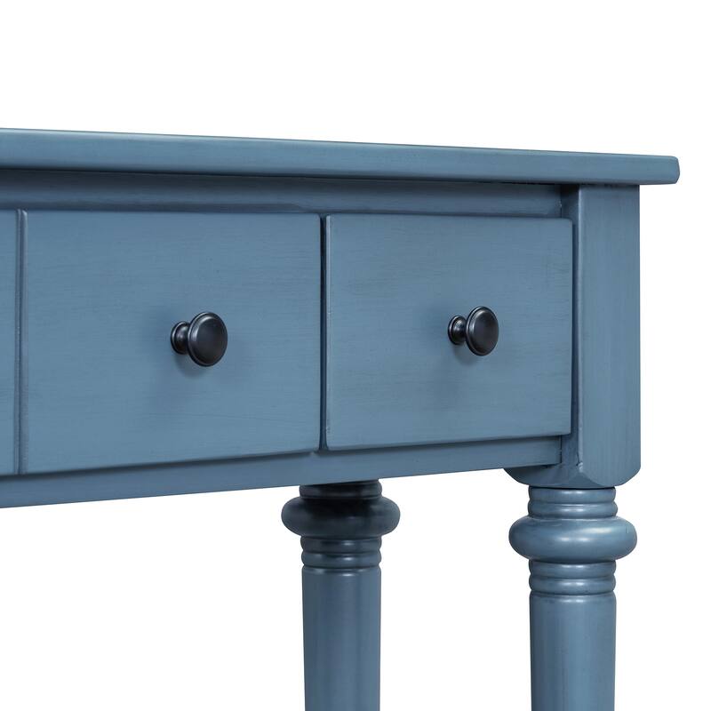 Retro Console Table with 4 Drawers and Open Shelf, perfect for Entryways, Living Rooms, and Hallways