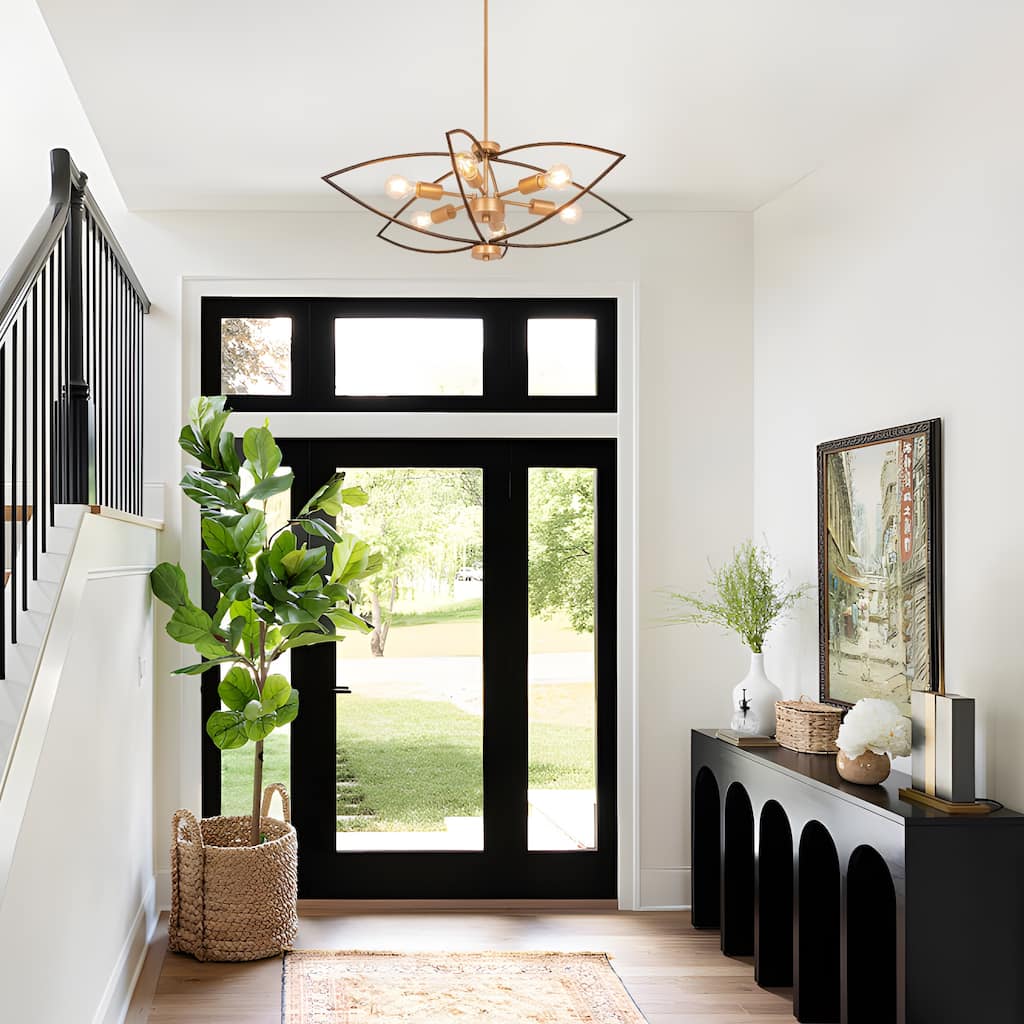 Modern 6-Light Black Gold Chandelier Metal Geometric Lights for Dining Living Foyer Spaces - D 31.5" x H 11.8"