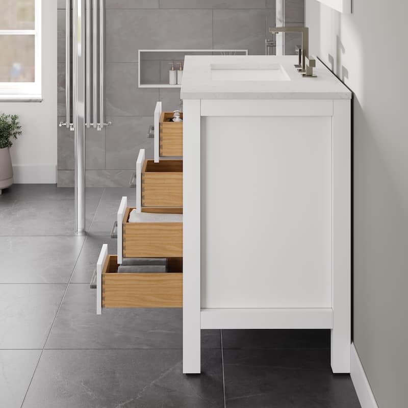 Eviva Hampton 36"W x 22"D Bath Vanity with White Carrara Quartz Top