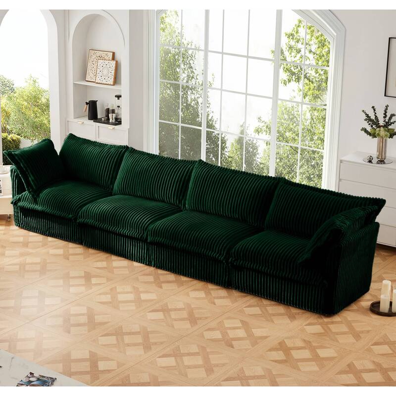 Modern 4 Seater Upholstered Sofa with 2 Pillows