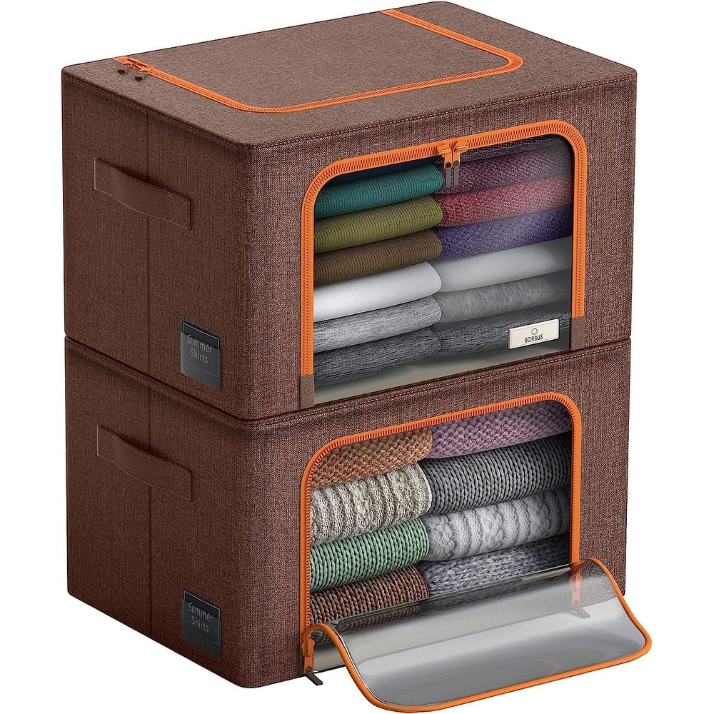 Storage Bins, Foldable Stackable Container Organizer Set with Large Window & Carry Handles