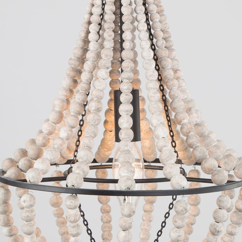 Modern Farmhouse 1-Light Wood Beaded Mini Chandelier Foyer Island Pendant Lights