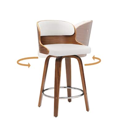 26 in. Counter Height Stool, Wooden Swivel Barstool PU Leather with Low Back