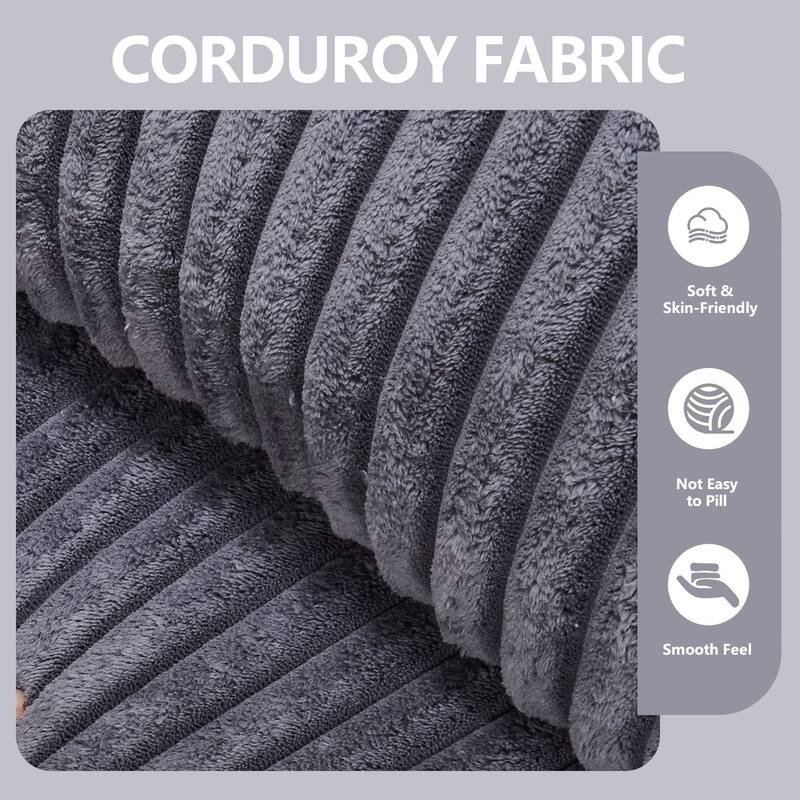 Minimalist Modular Corduroy Cloud Couch, L-shaped Sectional Sofa with Deep Seats and Ottoman Chaise Lounge for Living Room