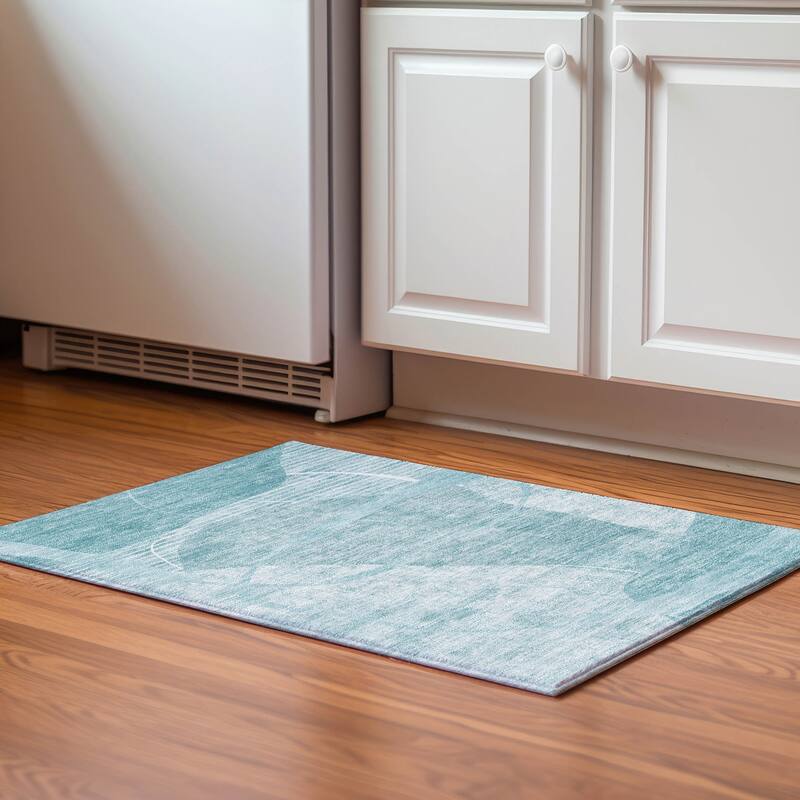 Premium Washable Super Soft Modern Hoda Mayfield Rug - Turquoise - 1' 8" x 2' 6" - Rectangle