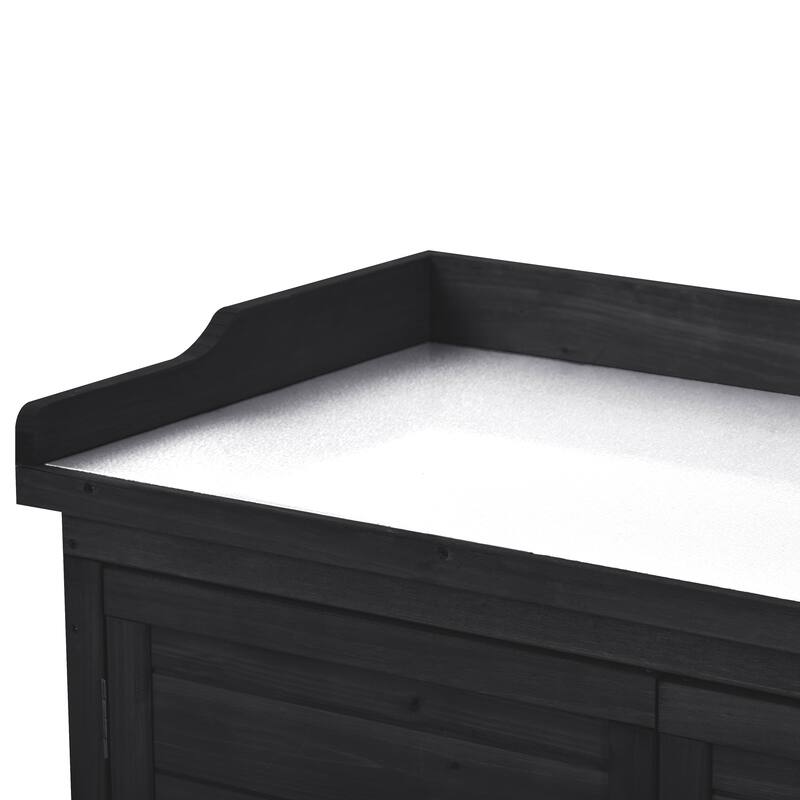 39" Potting Bench Table, Rustic Wood Workstation Storage Cabinet Garden Shed with 2-Tier Shelves and Side Hook