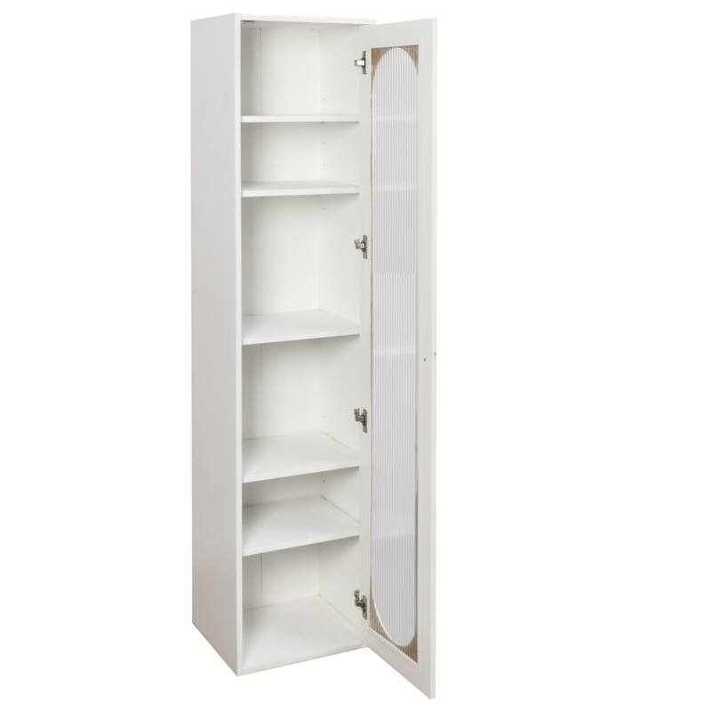 Tall Display Cabinet & Bookshelf with Glass Door - 6 Storage Shelves for Living Room, Kitchen, Bedroom, Office