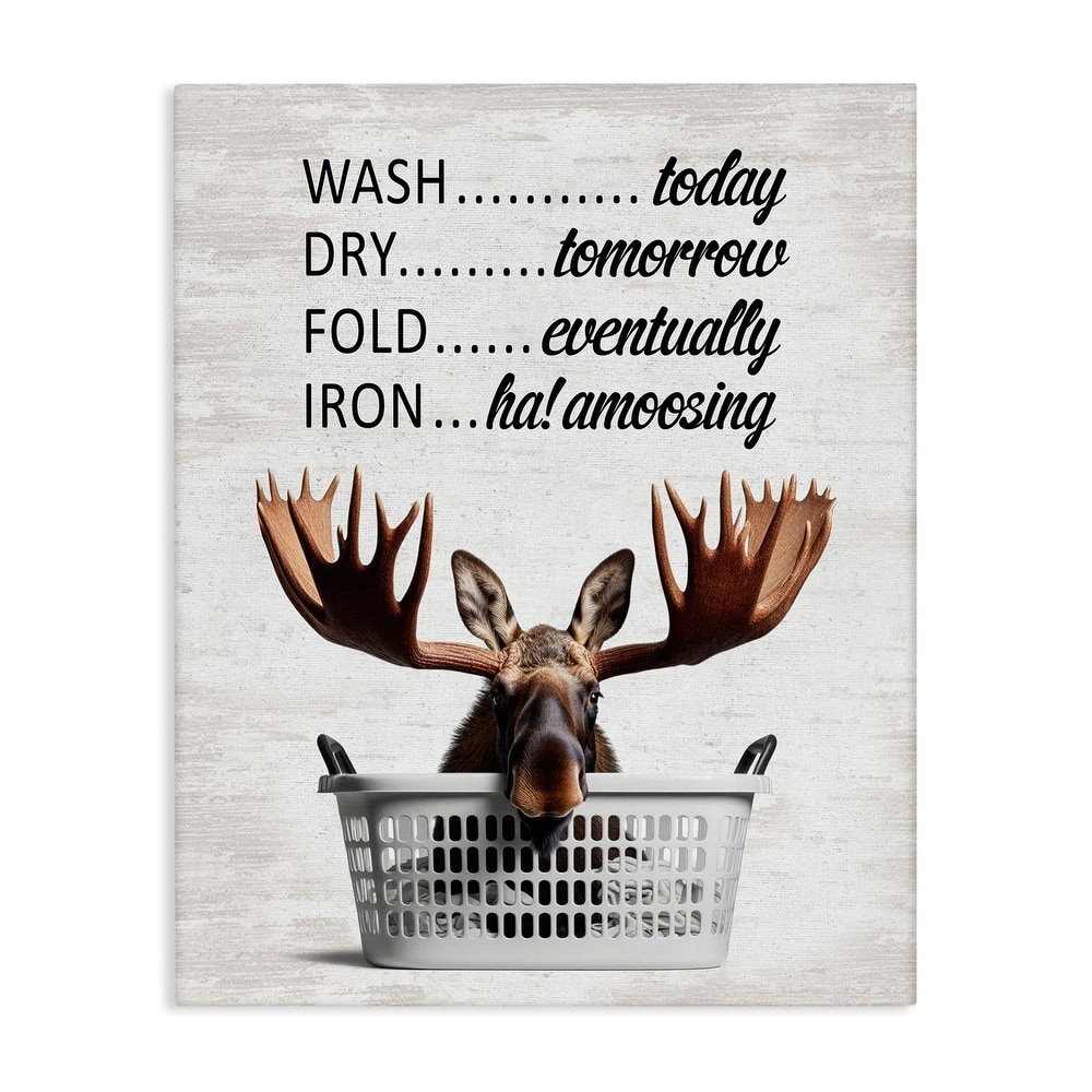 Stupell Sassy Moose & Laundry Canvas Wall Art Design By Lettered and Lined