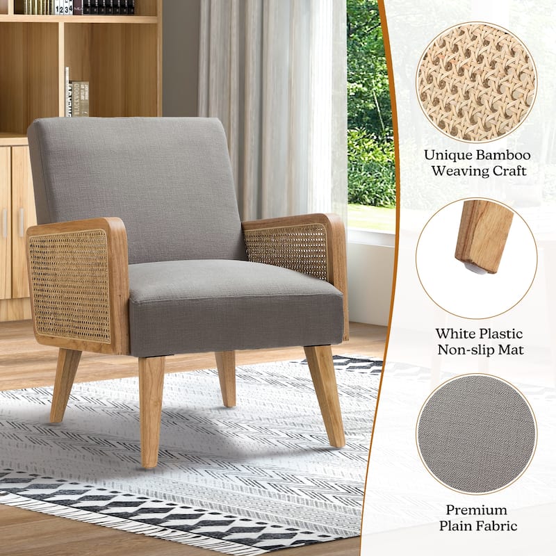 Carmina Upholstered Accent Chair with Natural Rattan Arms by HULALA HOME