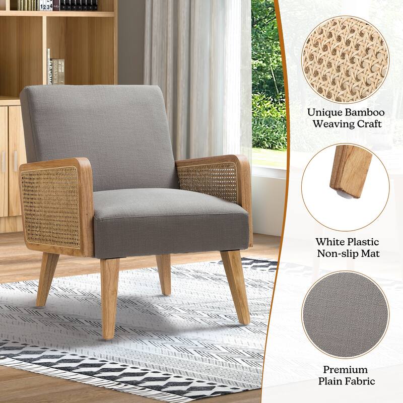 Carmina Upholstered Accent Chair with Natural Rattan Arms by HULALA HOME