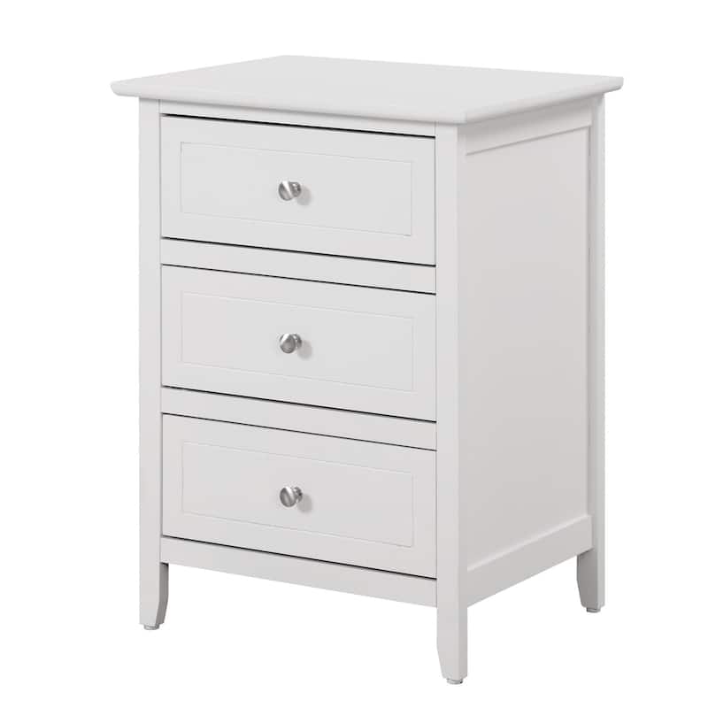 Modern classic solid wood nightstand, living room side table with three storage drawers and metal handles