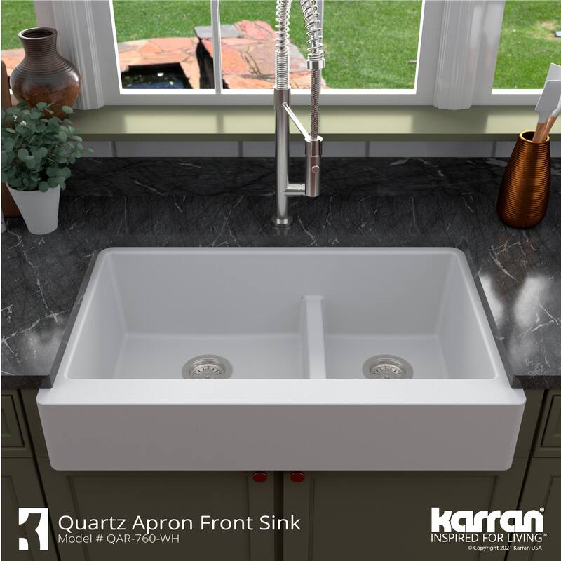 Karran Retrofit Apron-Front Quartz Double Bowl Kitchen Sink