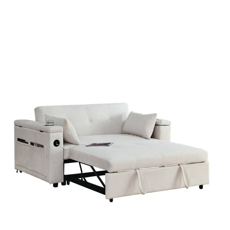 54"W Modern Chenille Sleeper Sofa,Sofa Bed with Storage Armrests and Side Pockets, Adjustable Backrest and Lumbar Pillow