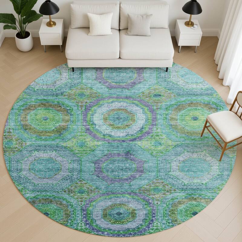 Premium Washable Super Soft Traditional Mamluk Mayfield Rug - Teal - 8' x 8'
