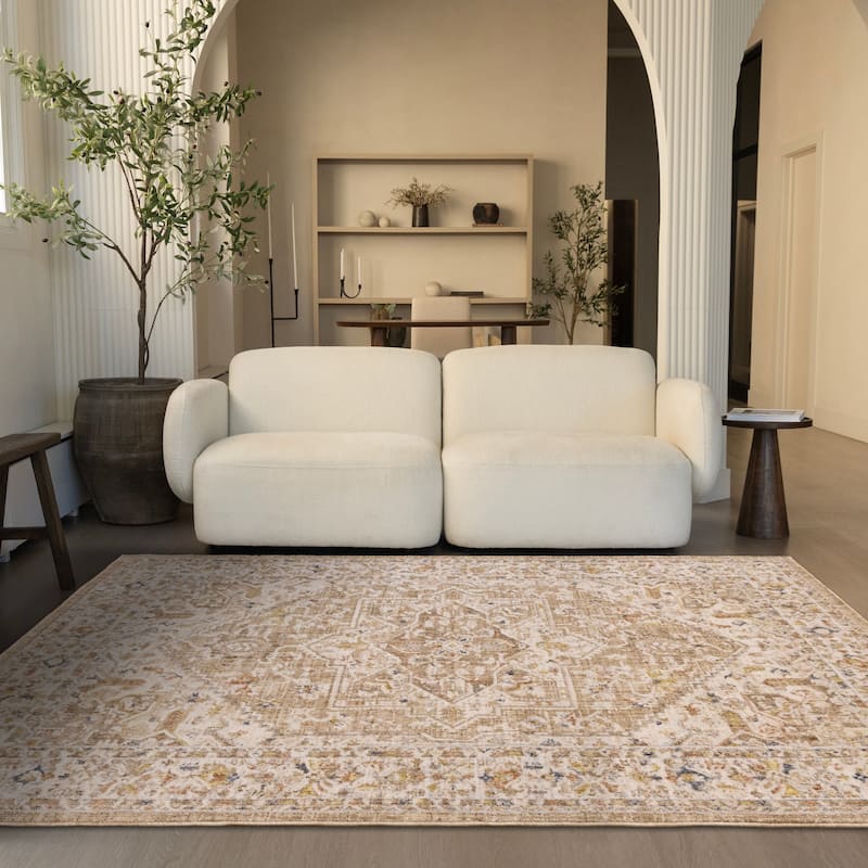 Beige Cream Traditional High-Traffic Rug