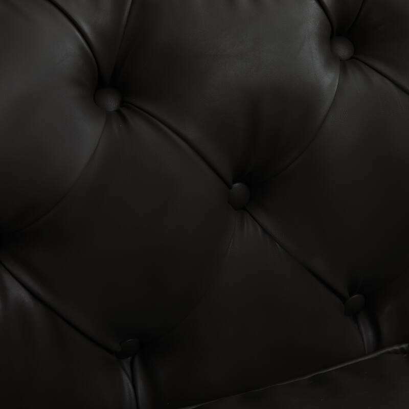 Vintage PU Button-Tufted Sofa Couch, Flared Arms, Rubberwood Legs & Nailhead Trim