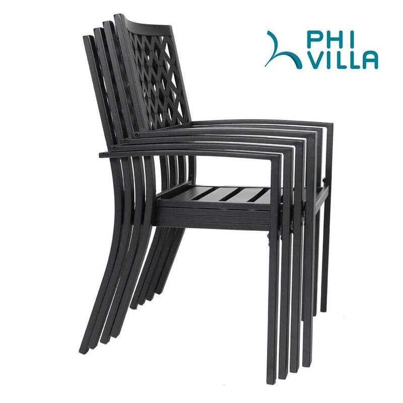 MAISON ARTS 3-Piece Umbrella Base Table & 2 Stackable Chairs Patio Bistro Set