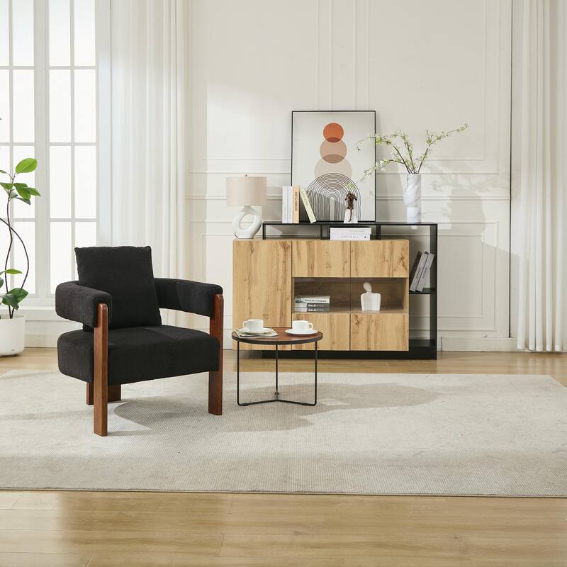 SEYNAR Modern Teddy Upholstered Fabric Round Armchair with pillow Set of 2