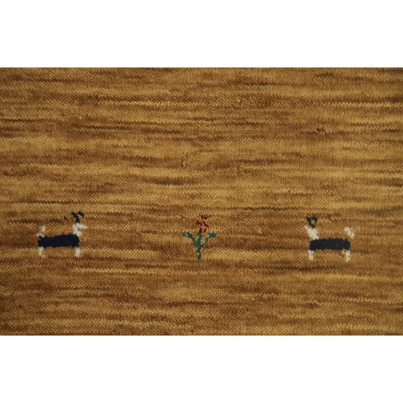 Hand Knotted Oriental 100% Wool Carpet Tribal Animal Pictorial Yellow & Gold Gabbeh Area Rug - 4' 0'' X 2' 0''
