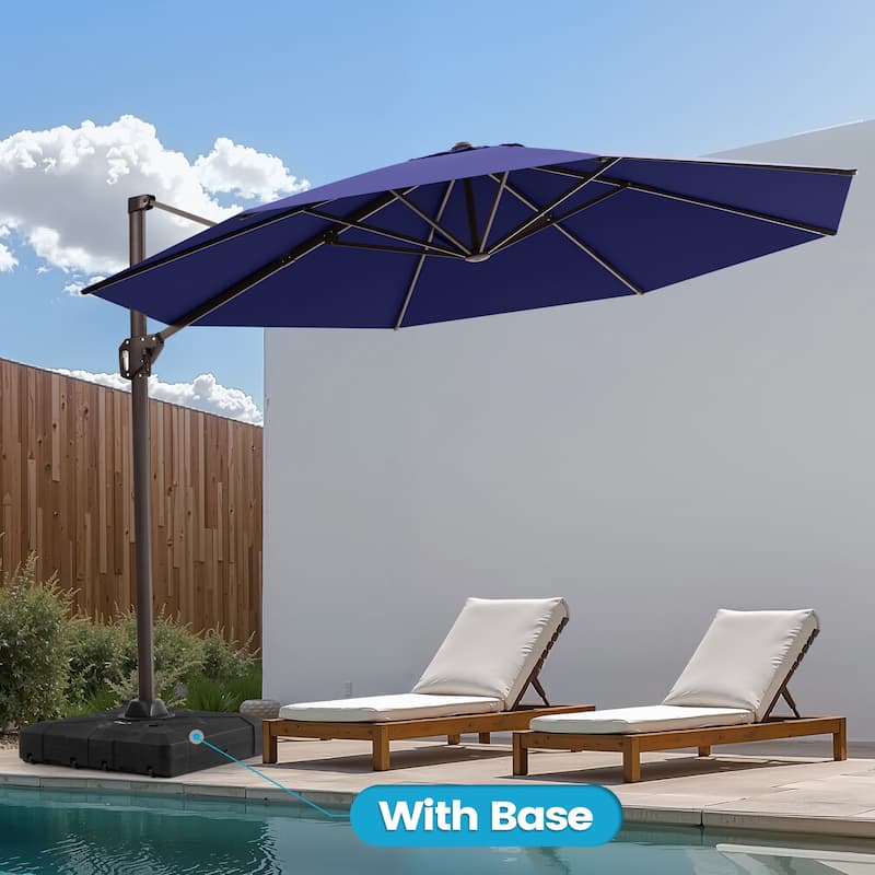 11 Ft Outdoor Patio Cantilever 360 Degree Rotation Offset Umbrella with Weighted Base