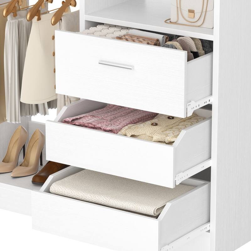 36'' W Freestanding Walk-in Closet Organizer System with 2 Hanging Rods and 3 Wood Drawers