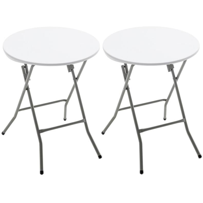BTEXPERT 2 Foot Indoor Outdoor White Round Folding table Portable for Patio Dining Party Event Home Kitchen Banquet Set of 2 - White