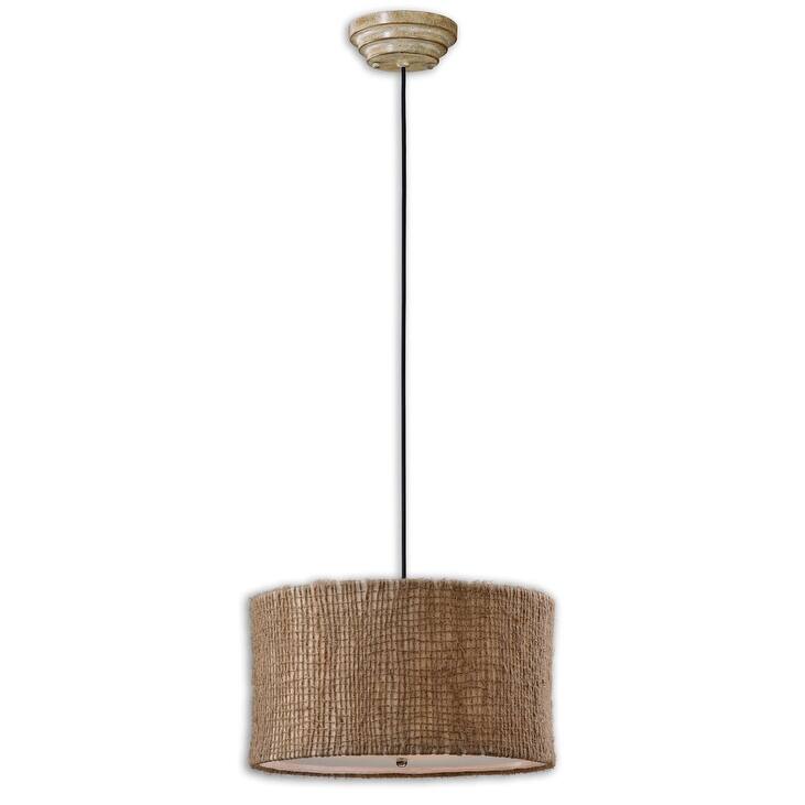 Uttermost Country / Rustic 3 Light Pendant with Natural Twine Shade - Antiqued Burlap Weave