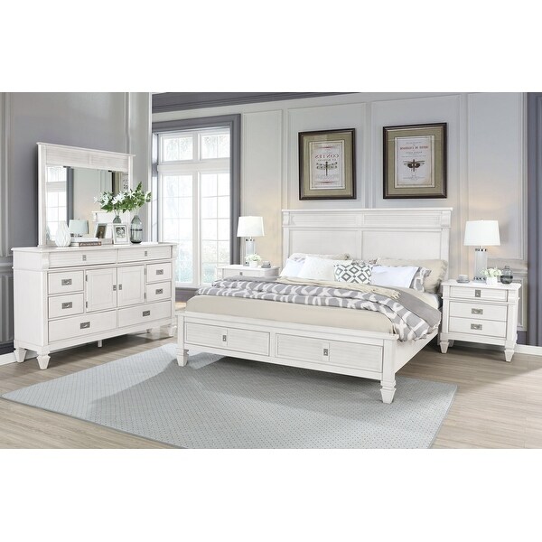 York Wood Antique White Bedroom Set With Storage Platform Bed Dresser Mirror And Two Nightstands Overstock 33023170
