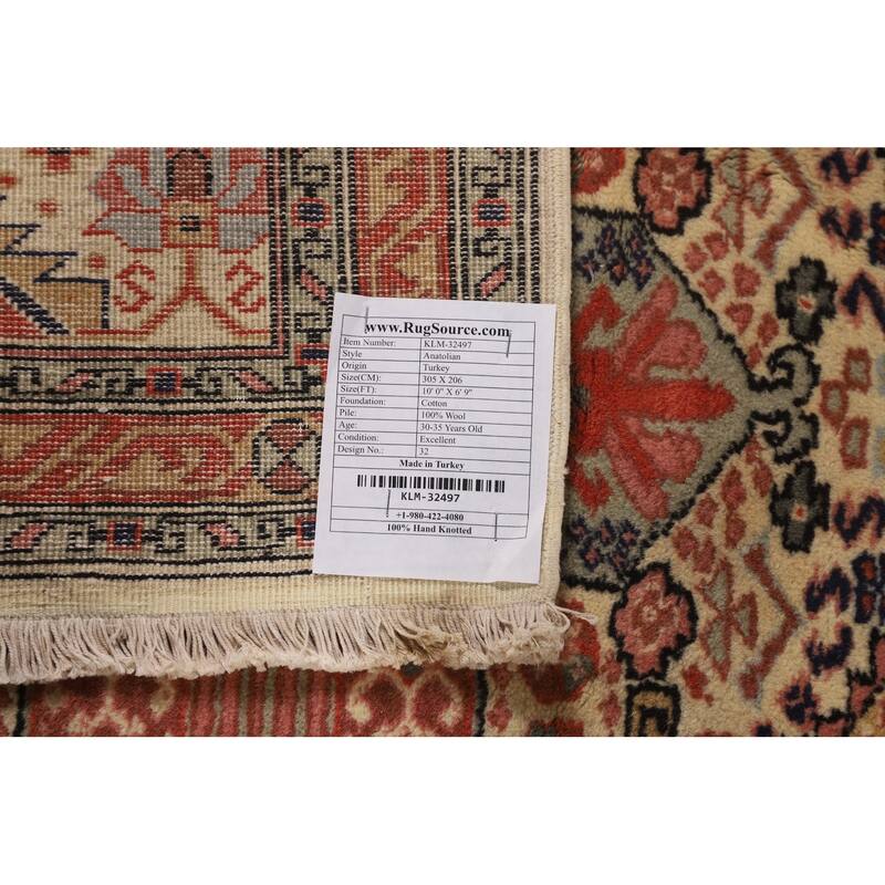 Geometric Anatolian Oriental Vintage Area Rug Hand-Knotted Wool Carpet - 6'9" X 10'0"