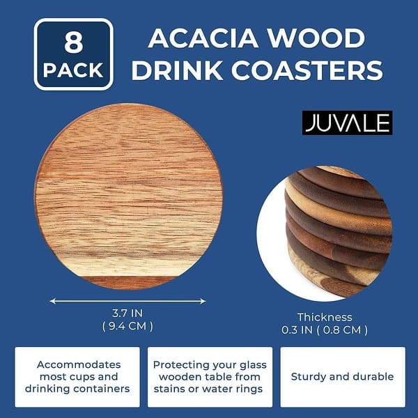 Juvale 3.7 Natural Acacia Wood Coasters Set for Drinks, Dark