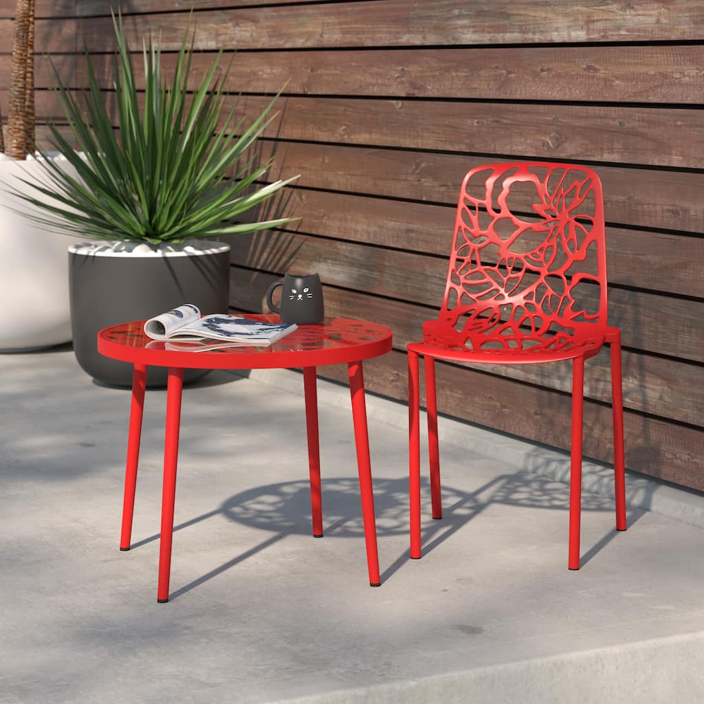 Devon Modern Aluminum Outdoor Dining Chair – All-Weather Floral Cutout Stackable Patio Chair for Garden, Deck & Porch