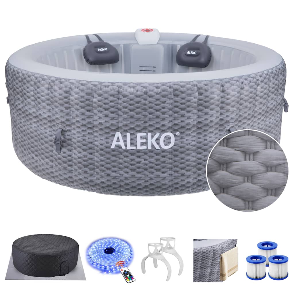 ALEKO Hemp Rope Round Inflatable 4 prs Hot Tub with Energy-saving Cover & Jets