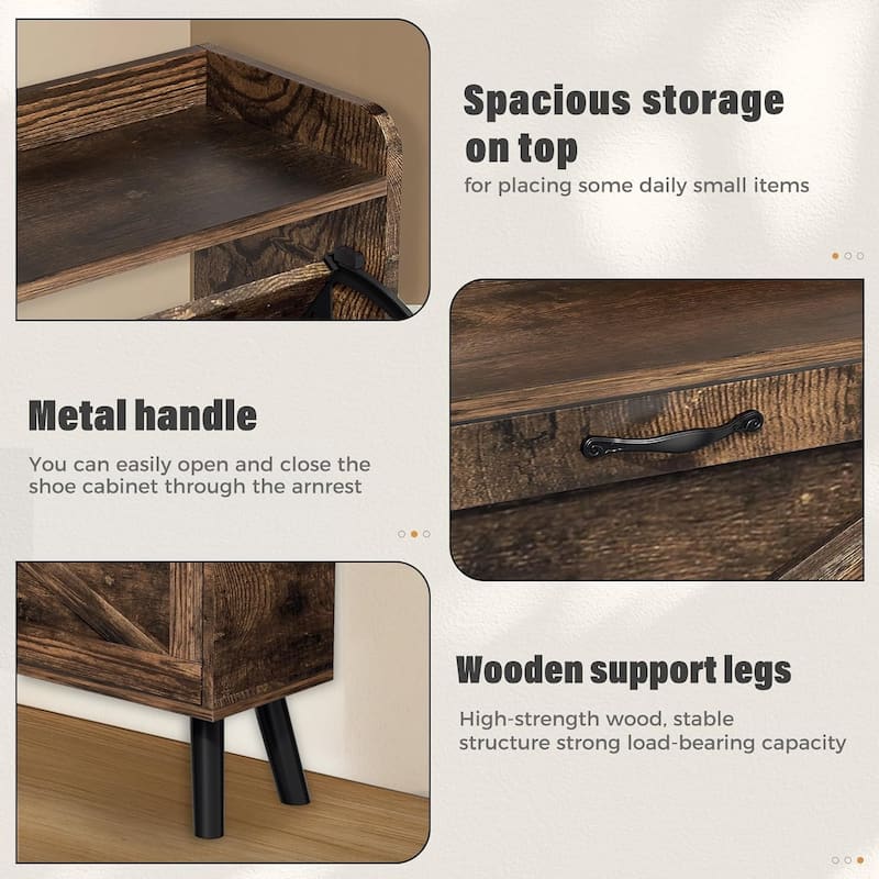 20 Pairs Shoe Storage Cabinet Wood Shoe Shoe Racks Organizer Boxes with 2 Flip Drawers for Entryway