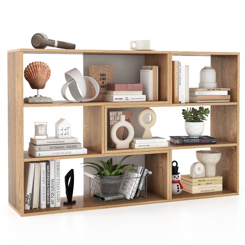 Costway 6-Open Shelf Bookshelf Storage Display Stand Corner Bookcase - 52'' x 12'' x 33'' - Yellow-Oak - 52'' x 12'' x 33''