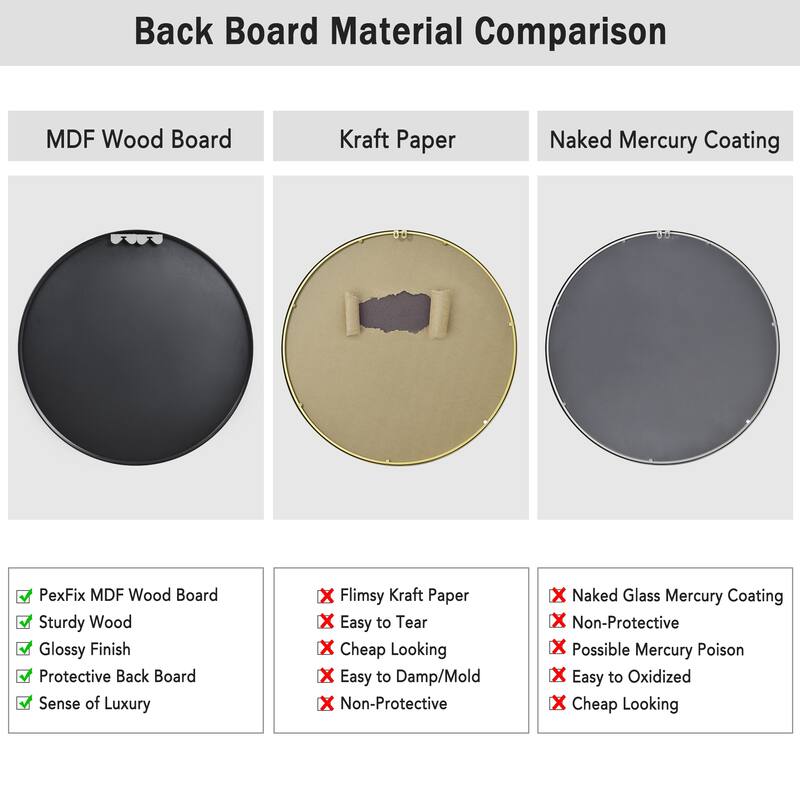 Wall Round Mirror 30'' Modern Brushed Metal Frame Wall-Mounted