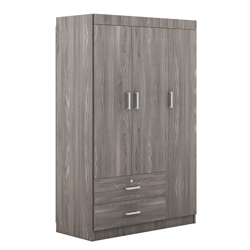 3-Door Wardrobe with 2 Drawers, White - Bed Bath & Beyond - 39410556