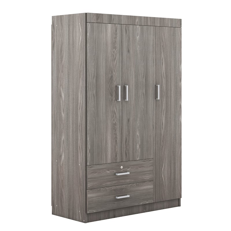 3-Door Wardrobe with 2 Drawers For Bedroom