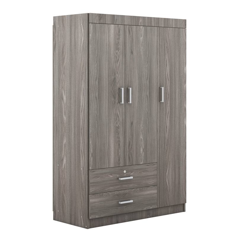 3-Door Wardrobe with 2 Drawers - N/A