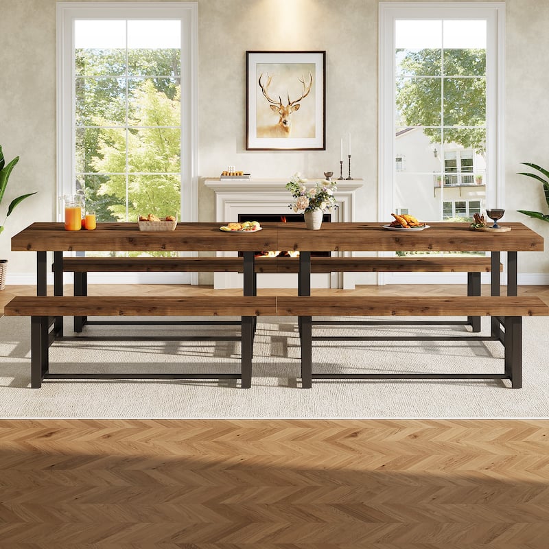 Rustic Rectangular Dining Table Set for 4 with 2 Chairs, Brown - N/A