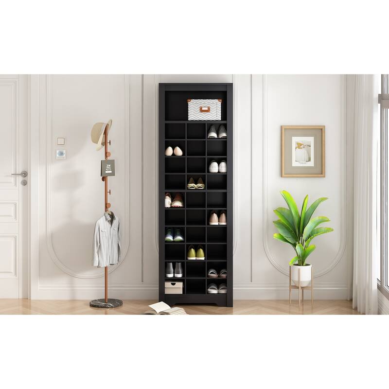 Shoe Storage Cabinet, 30 Pairs Shoe Cabinet, 12.90" Wide Cell Wood Shoe Shelves, 11 Tiers Vertical Shoe Rack for Entryway