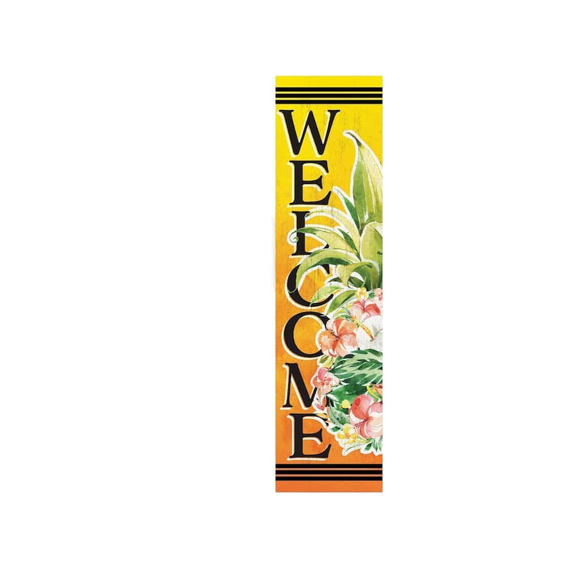 HomeRoots 36" Yellow Black And Green Solid Wood Tropical Floral Welcome Porch Sign