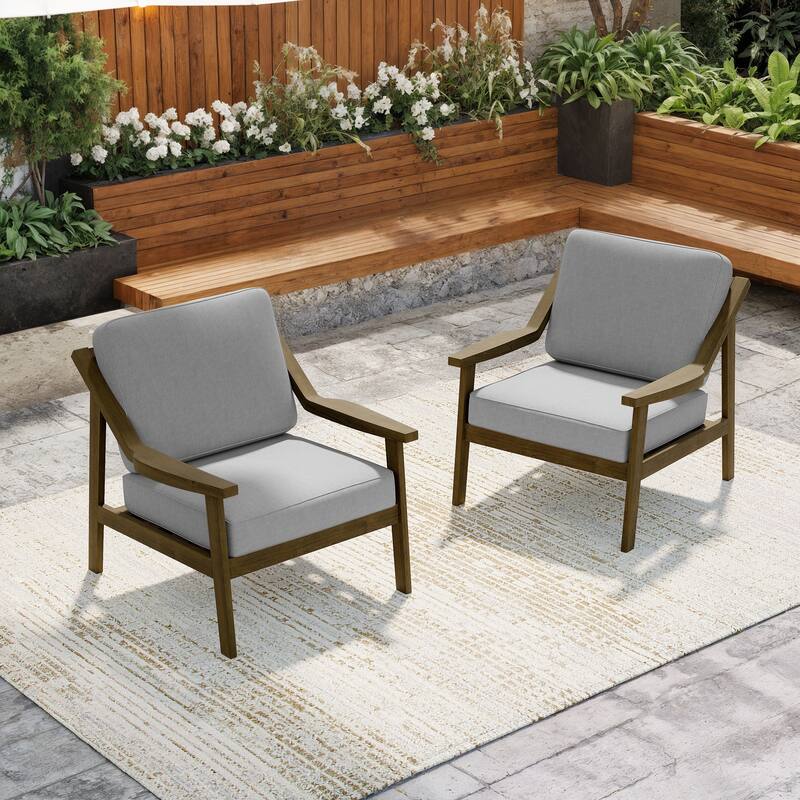 Solid Wood Outdoor Arm Chair Loveseat with Cushion