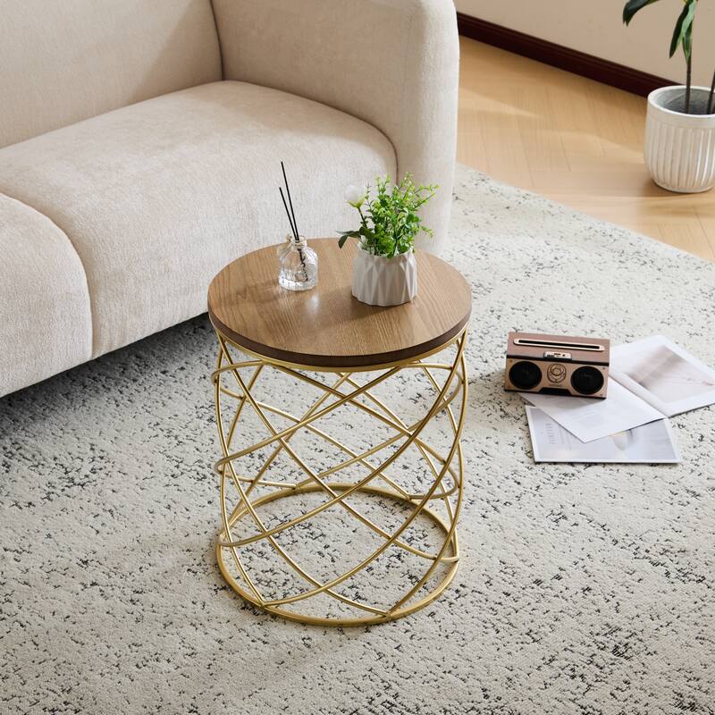Modern Glass Top Side Table with Decorative Frame - Brown