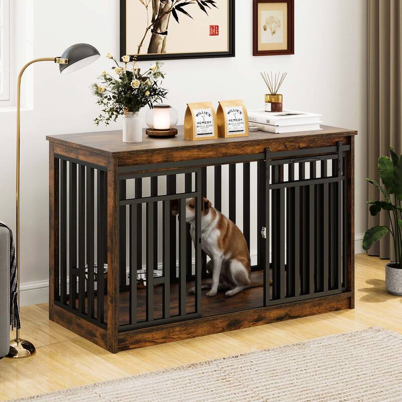 Moasis Extra Large Dog Crate Furniture with Sliding Doors